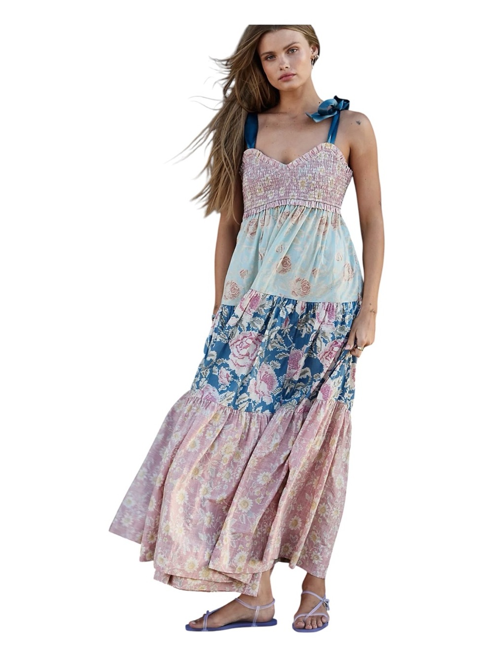 FREE PEOPLE Bluebell Mixed Print Cotton Maxi Dress